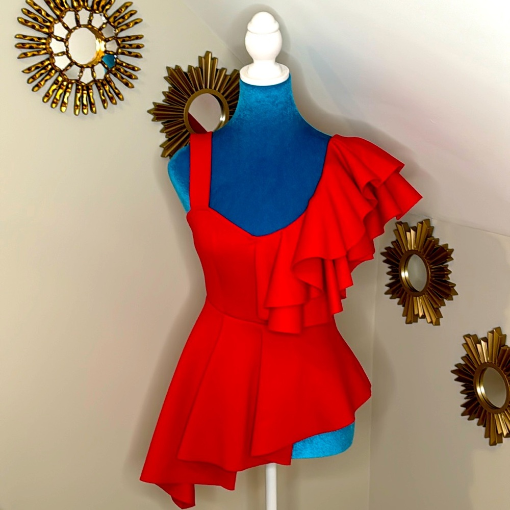 VENUS Red Peplum Sleeveless Top